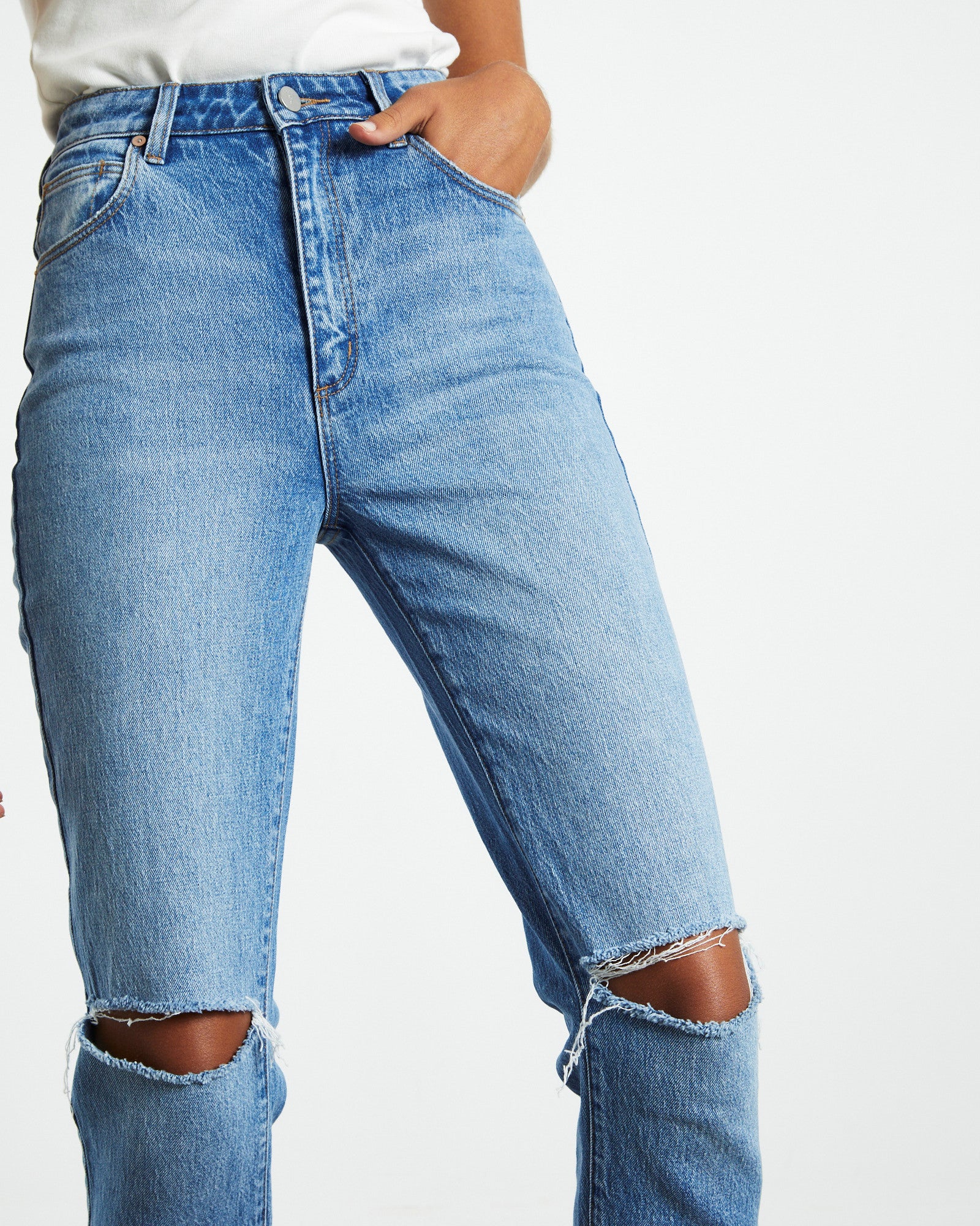 Premium A 94 High Rise Slim Leg Ripped Jeans in Mila Organic Blue