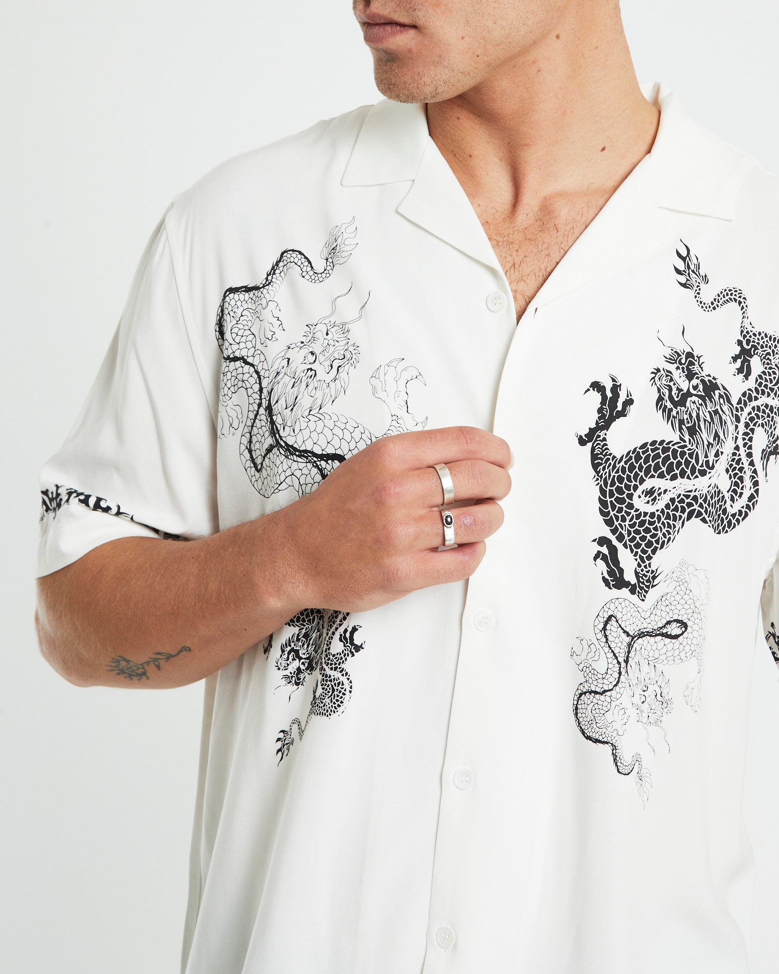 Premium White Dragon Print Resort Shirt