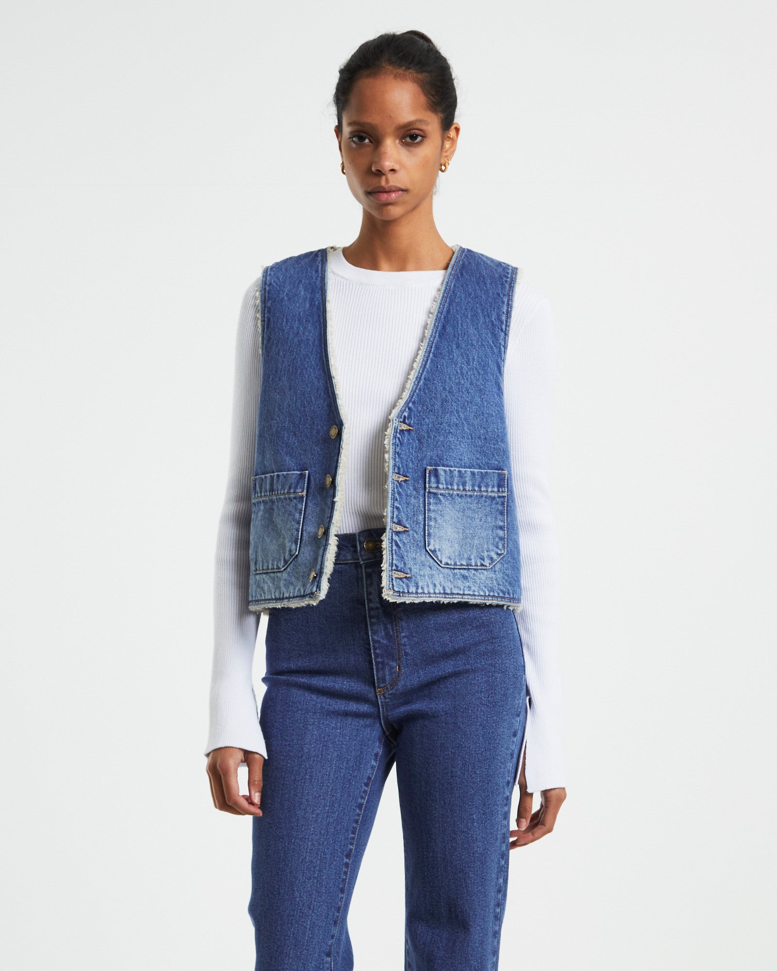 Premium Stevie Blue Sherpa Denim Vest