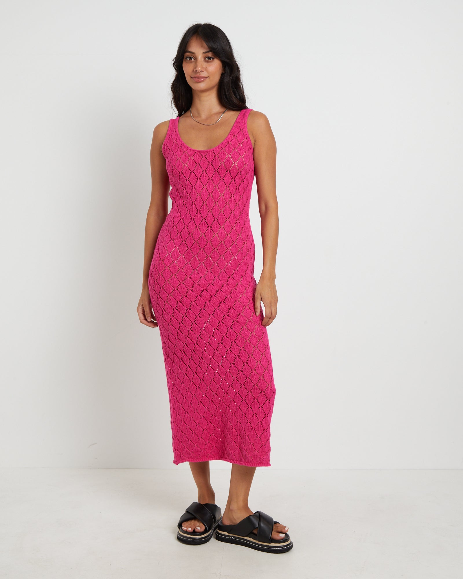 Premium Pink Bodie Crochet Midi Backless Dress