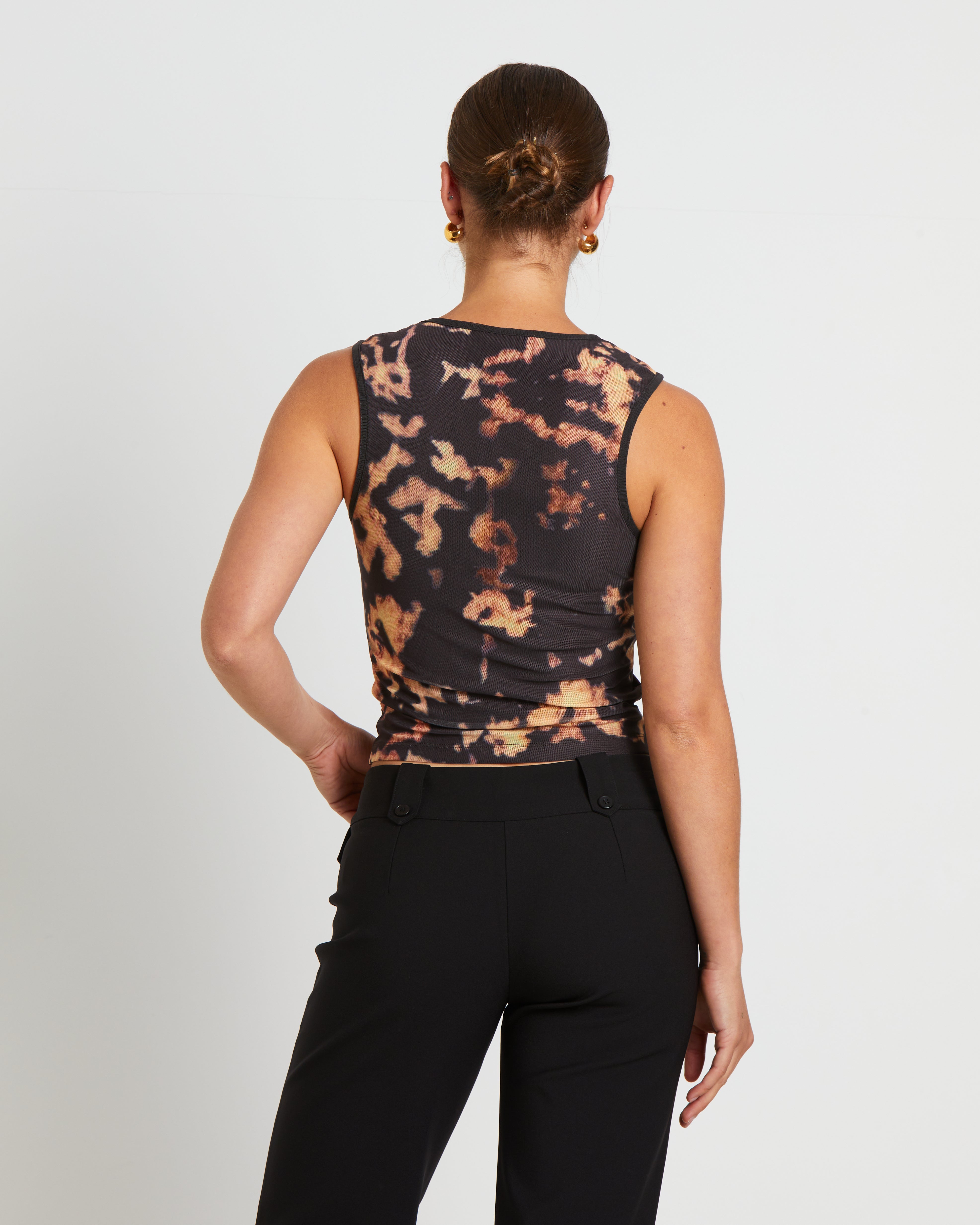 Premium Brown Dark Cloud Mesh Cut Off Tank Top