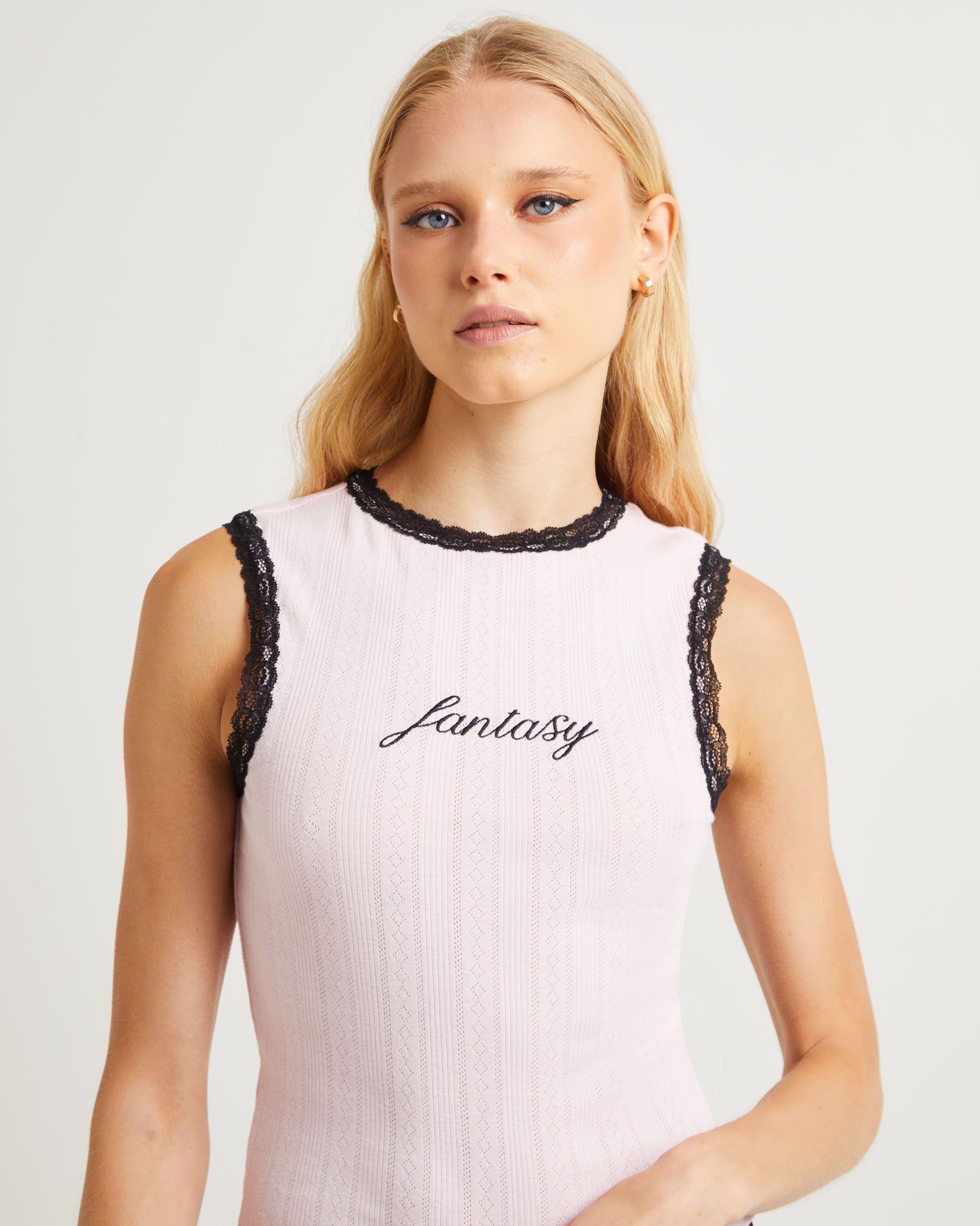 Premium Fantasy Pointelle Pink Tank Top