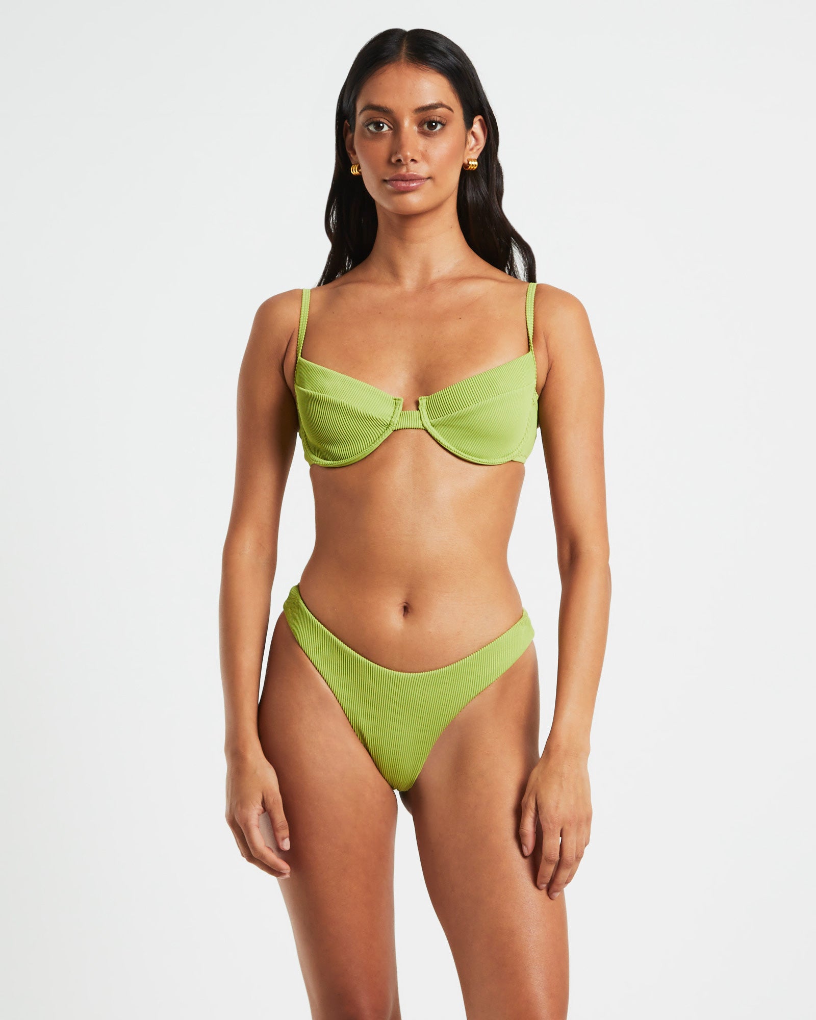 Premium Citrus Green Rib Cut Out Underwire Bikini Top