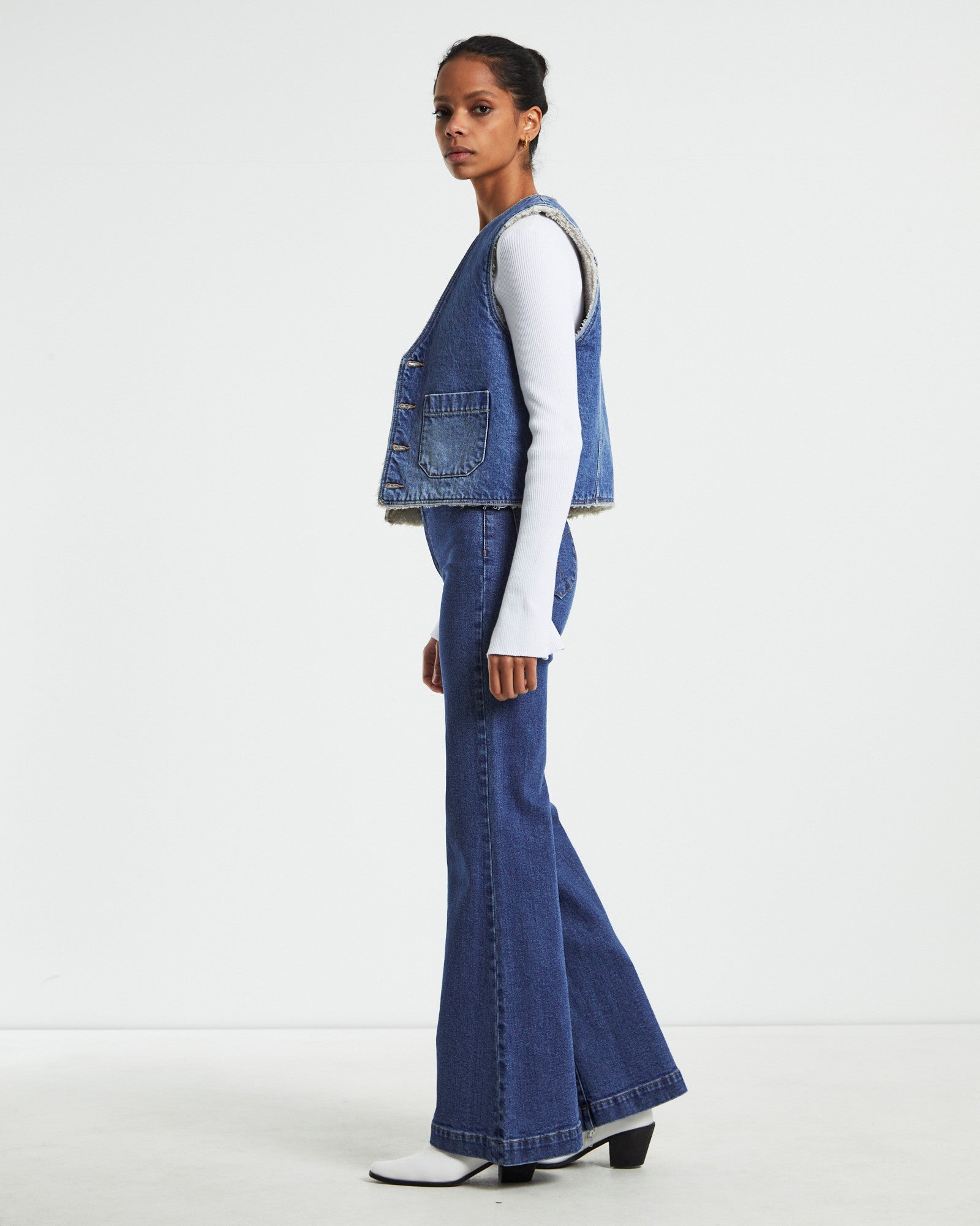 Premium Stevie Blue Sherpa Denim Vest