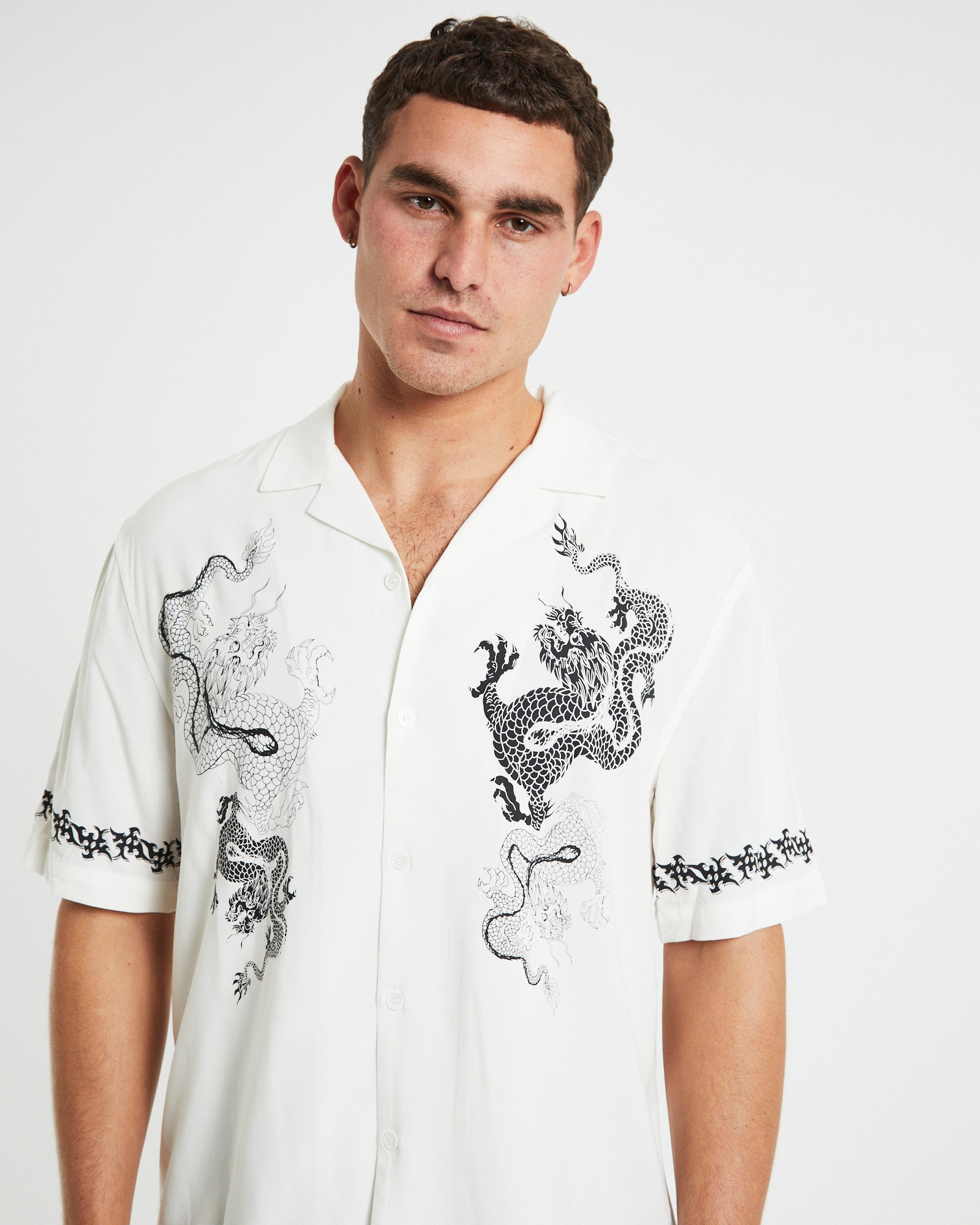 Premium White Dragon Print Resort Shirt