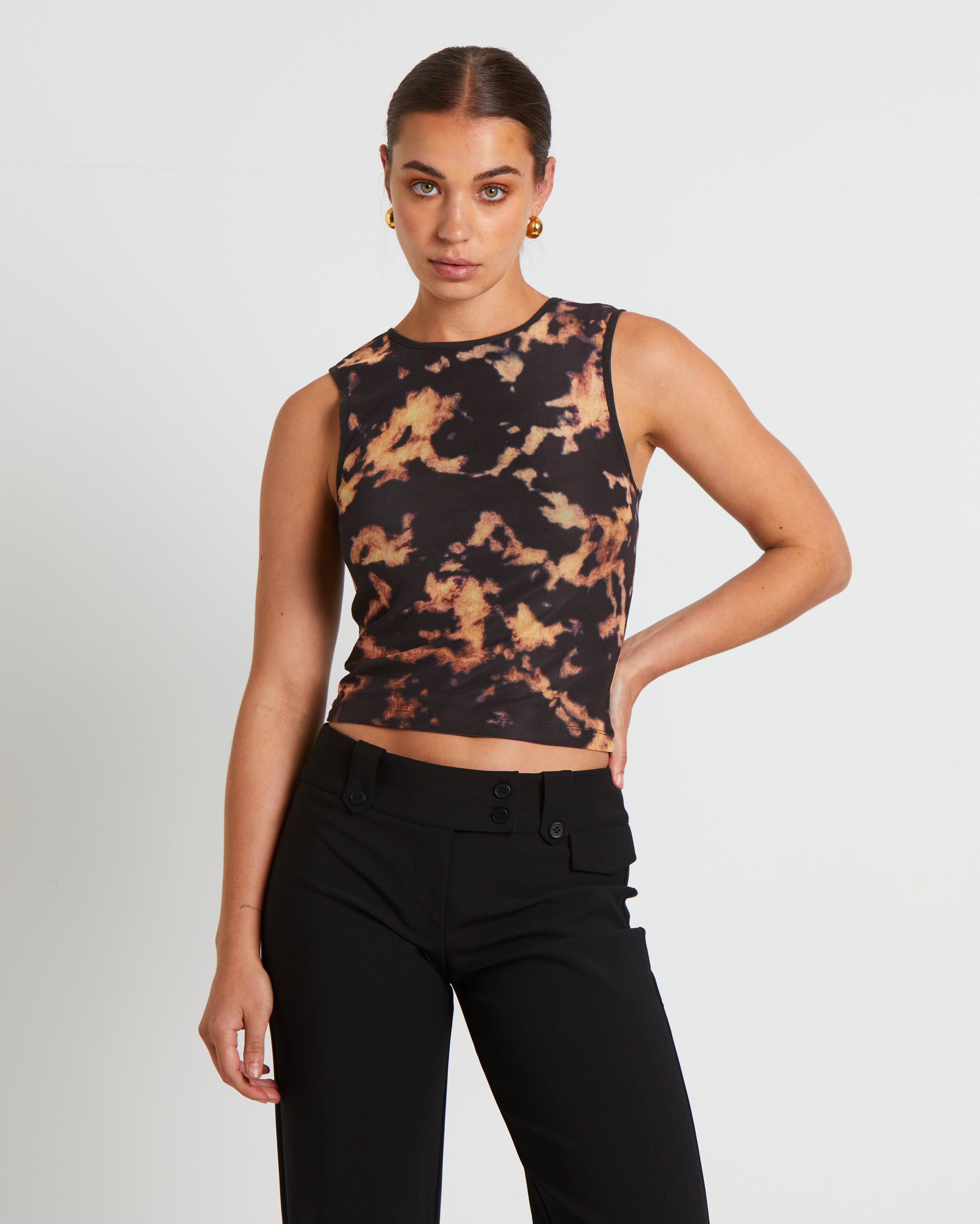 Premium Brown Dark Cloud Mesh Cut Off Tank Top