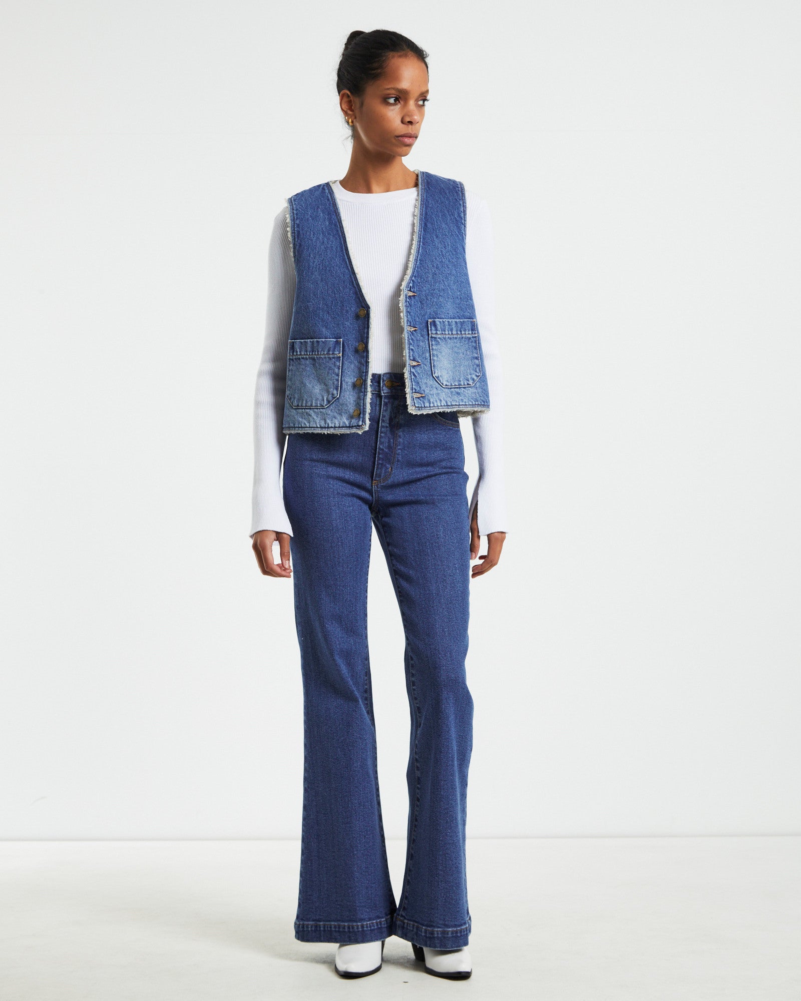 Premium Stevie Blue Sherpa Denim Vest