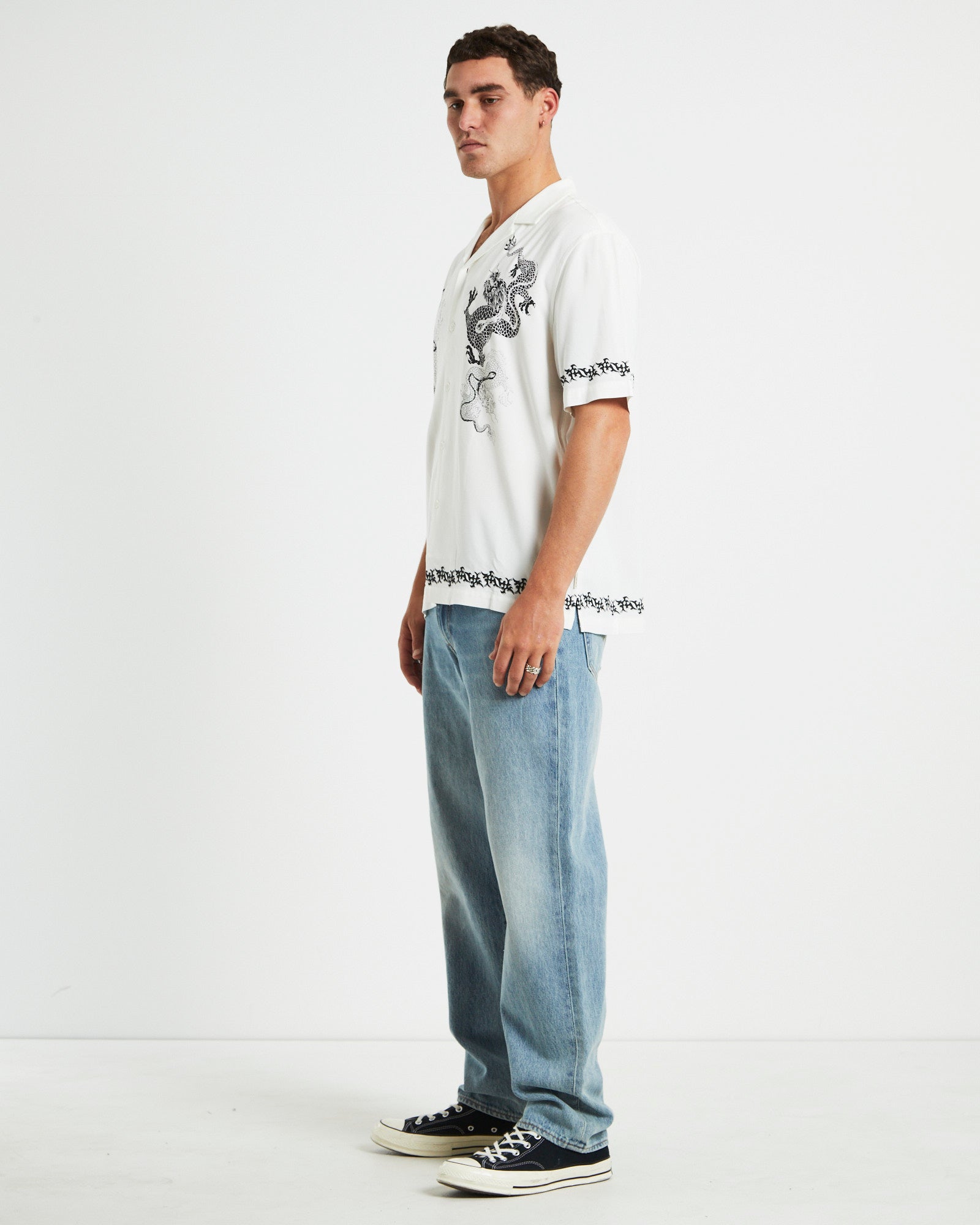 Premium White Dragon Print Resort Shirt