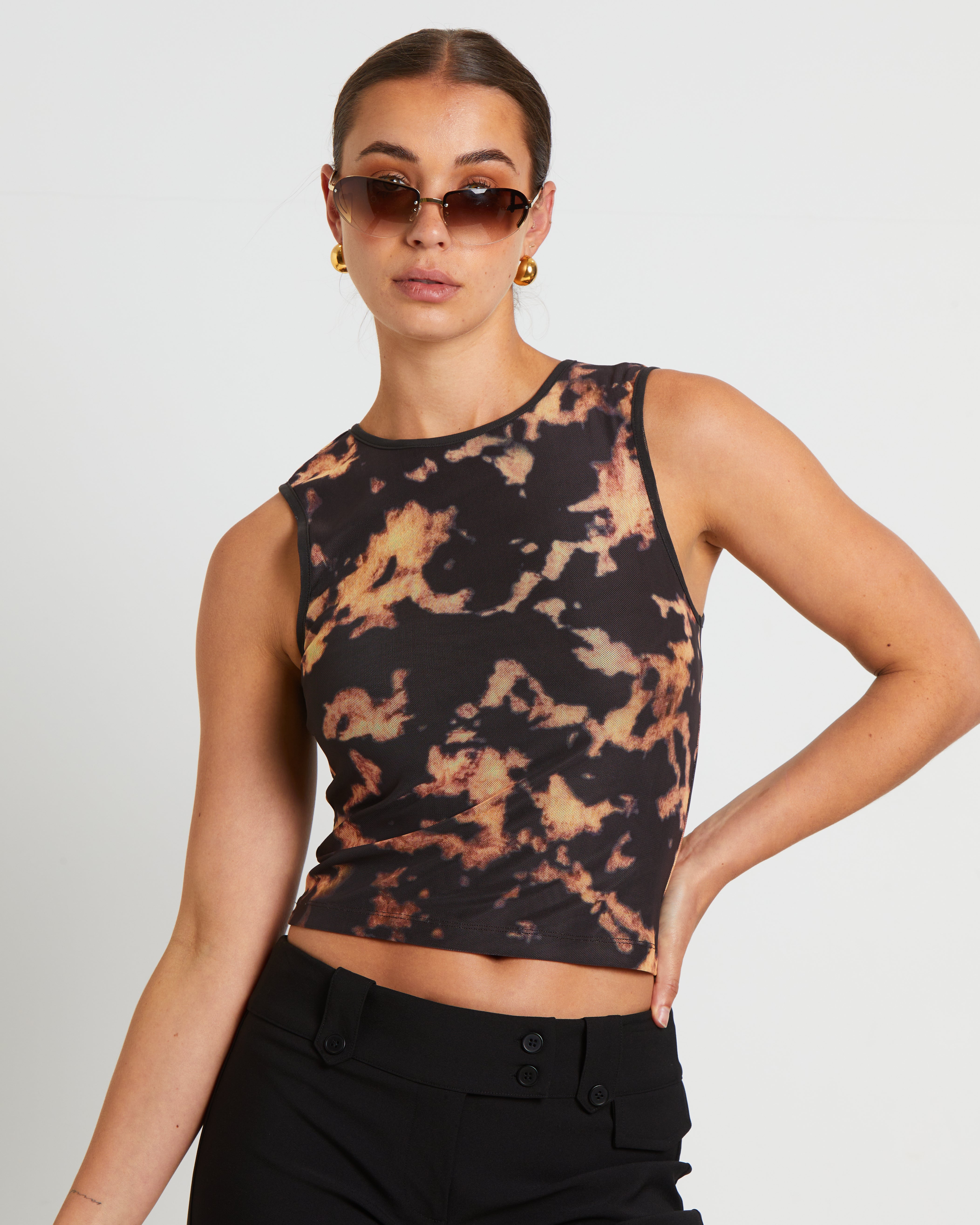 Premium Brown Dark Cloud Mesh Cut Off Tank Top