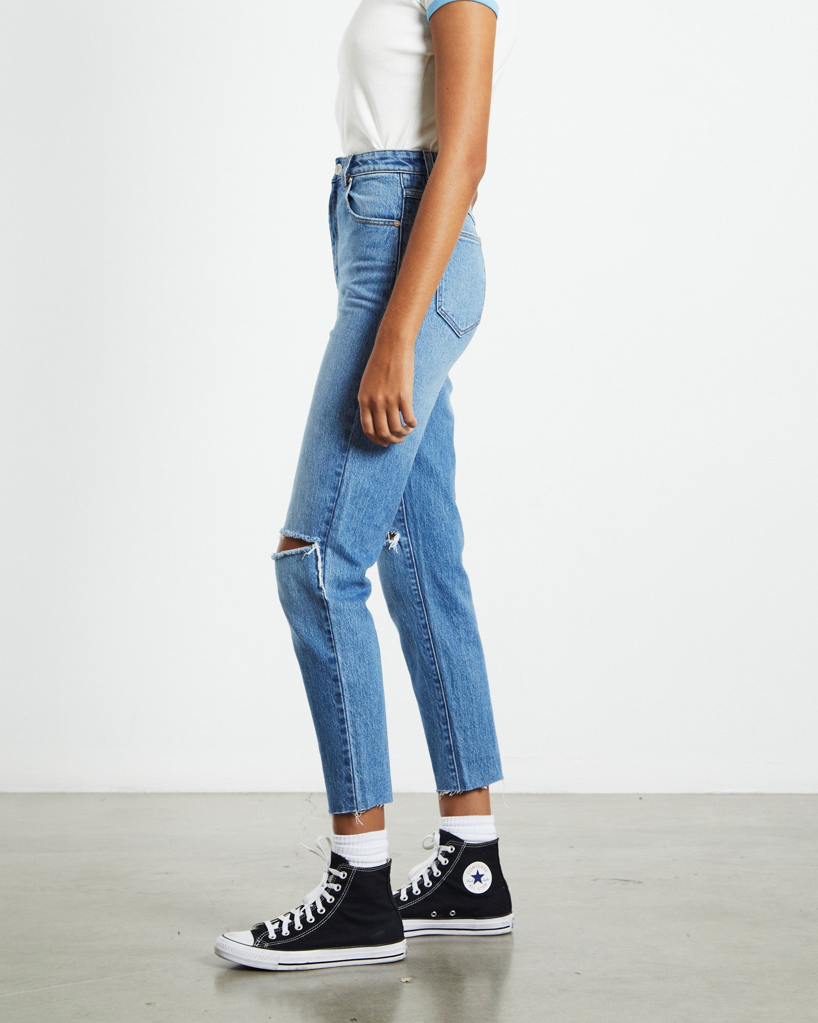Premium A 94 High Rise Slim Leg Ripped Jeans in Mila Organic Blue
