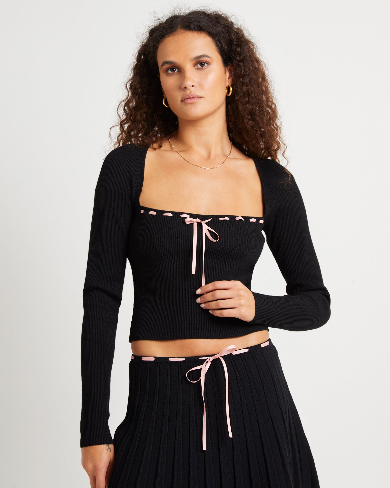 Premium Cartia Laced Square Neck Knit Top