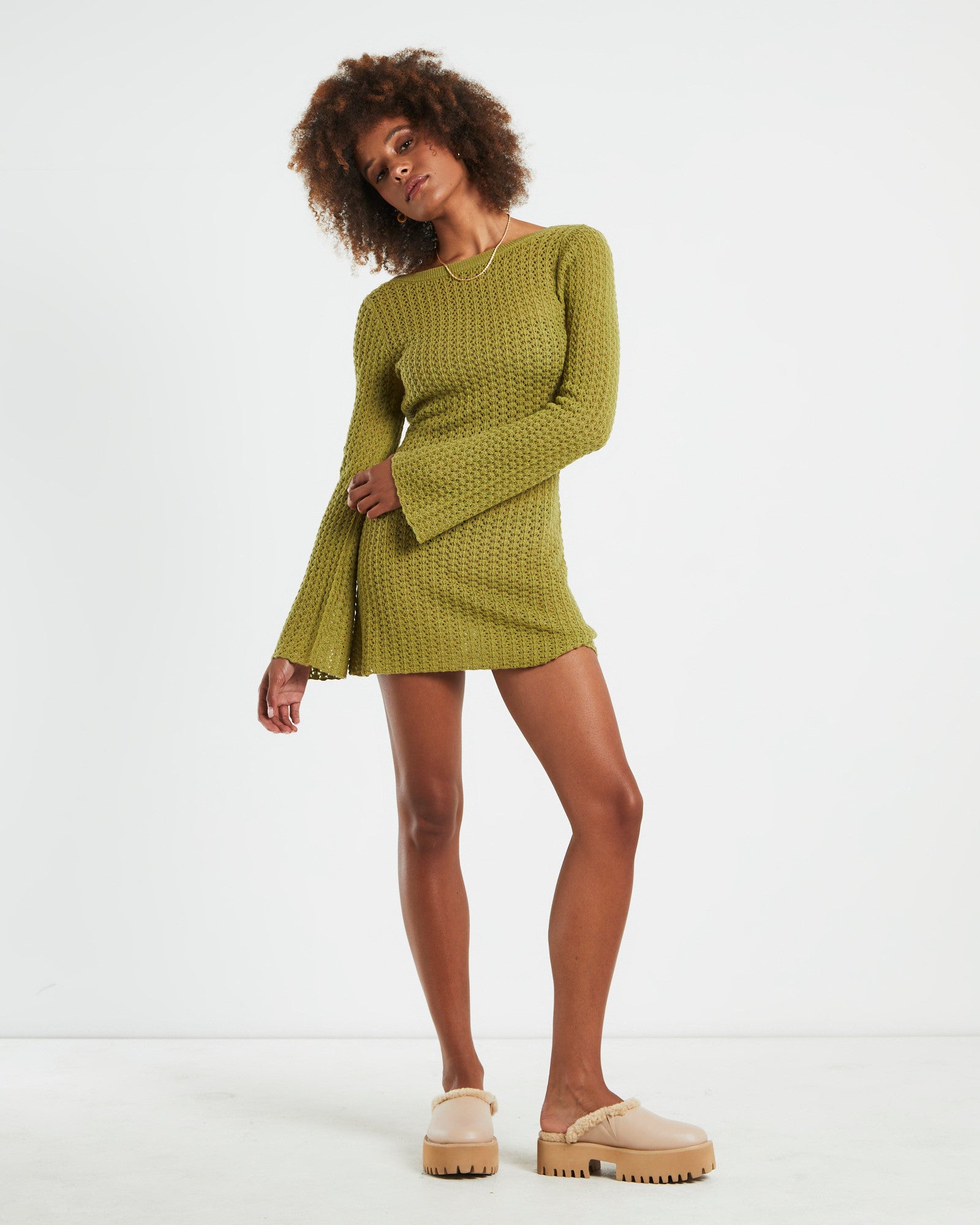 Premium Alora Sheer Pointelle Knit Green Dress - Upgrade Your Wardrobe