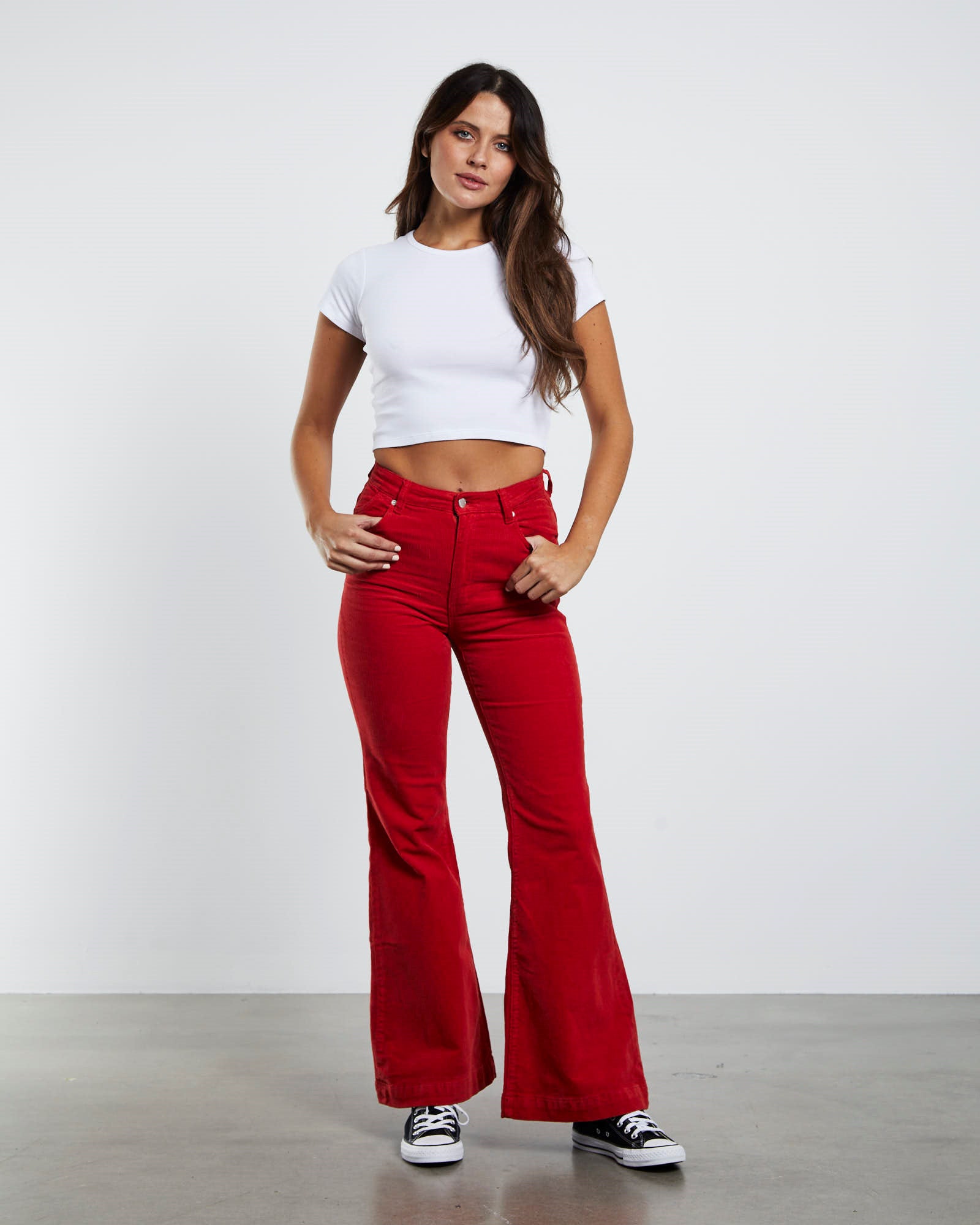 Premium Eastcoast Flare Cord Jeans in Pomegranate Red