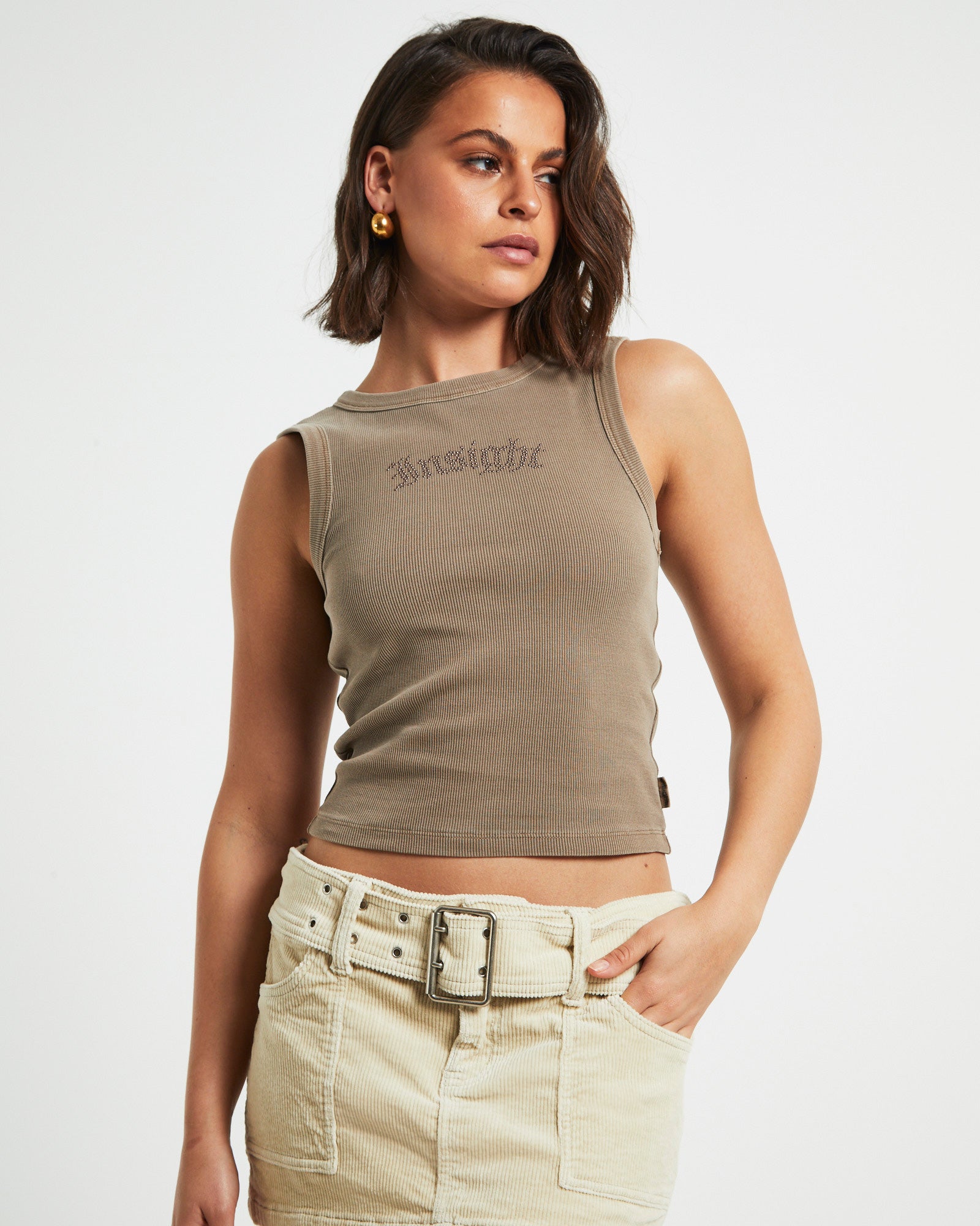 Premium Decadance Diamante Chocolate Brown Tank Top