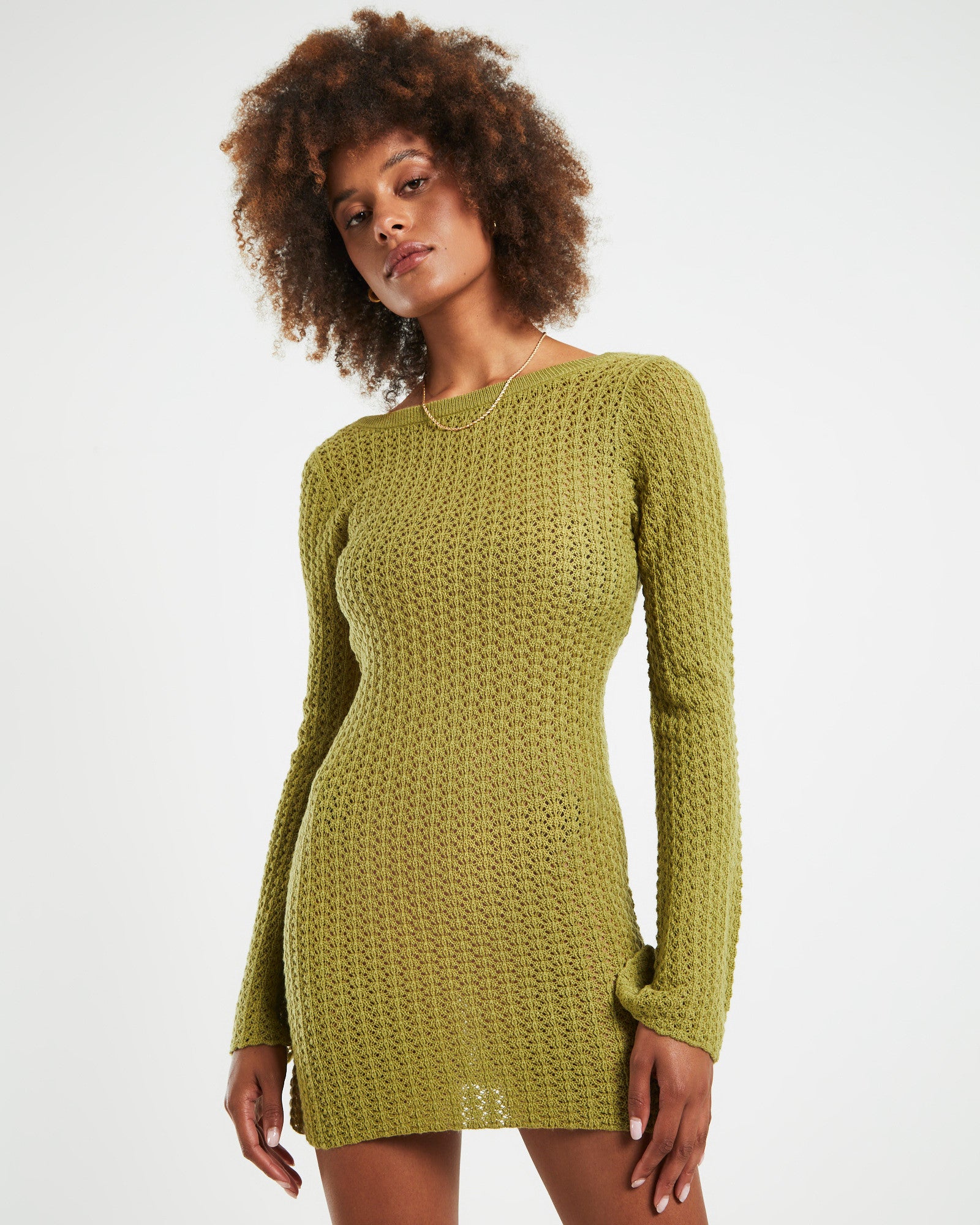 Premium Alora Sheer Pointelle Knit Green Dress - Upgrade Your Wardrobe