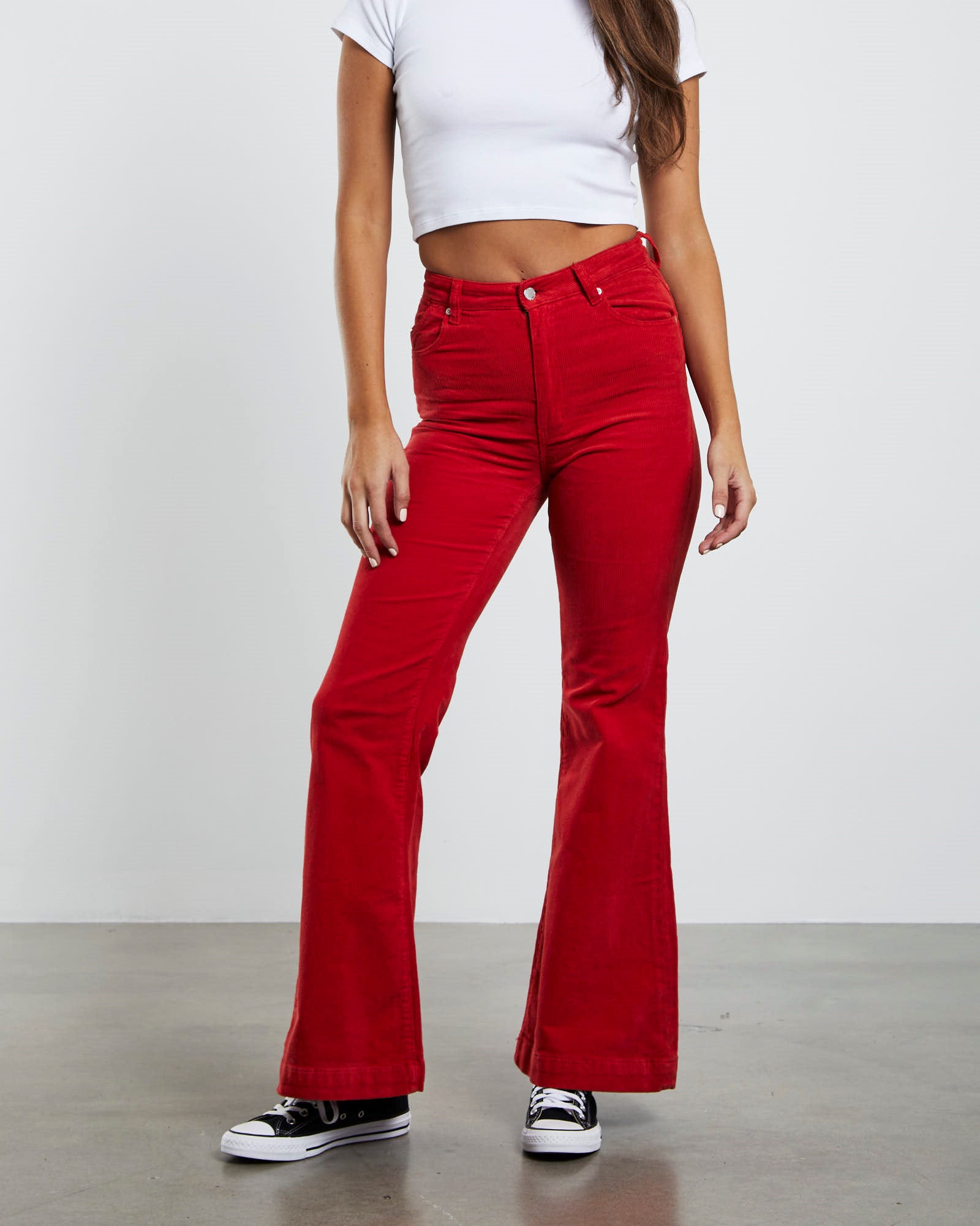 Premium Eastcoast Flare Cord Jeans in Pomegranate Red