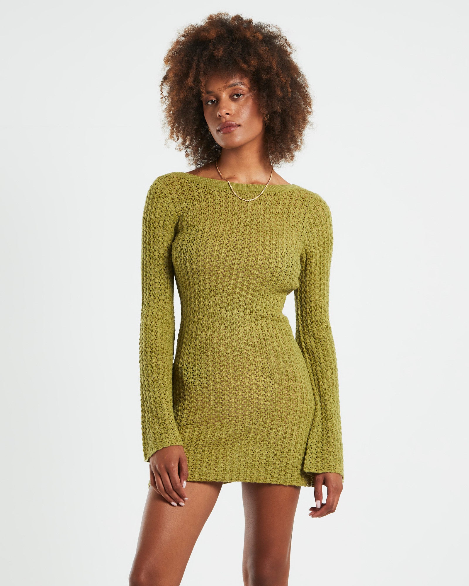 Premium Alora Sheer Pointelle Knit Green Dress - Upgrade Your Wardrobe