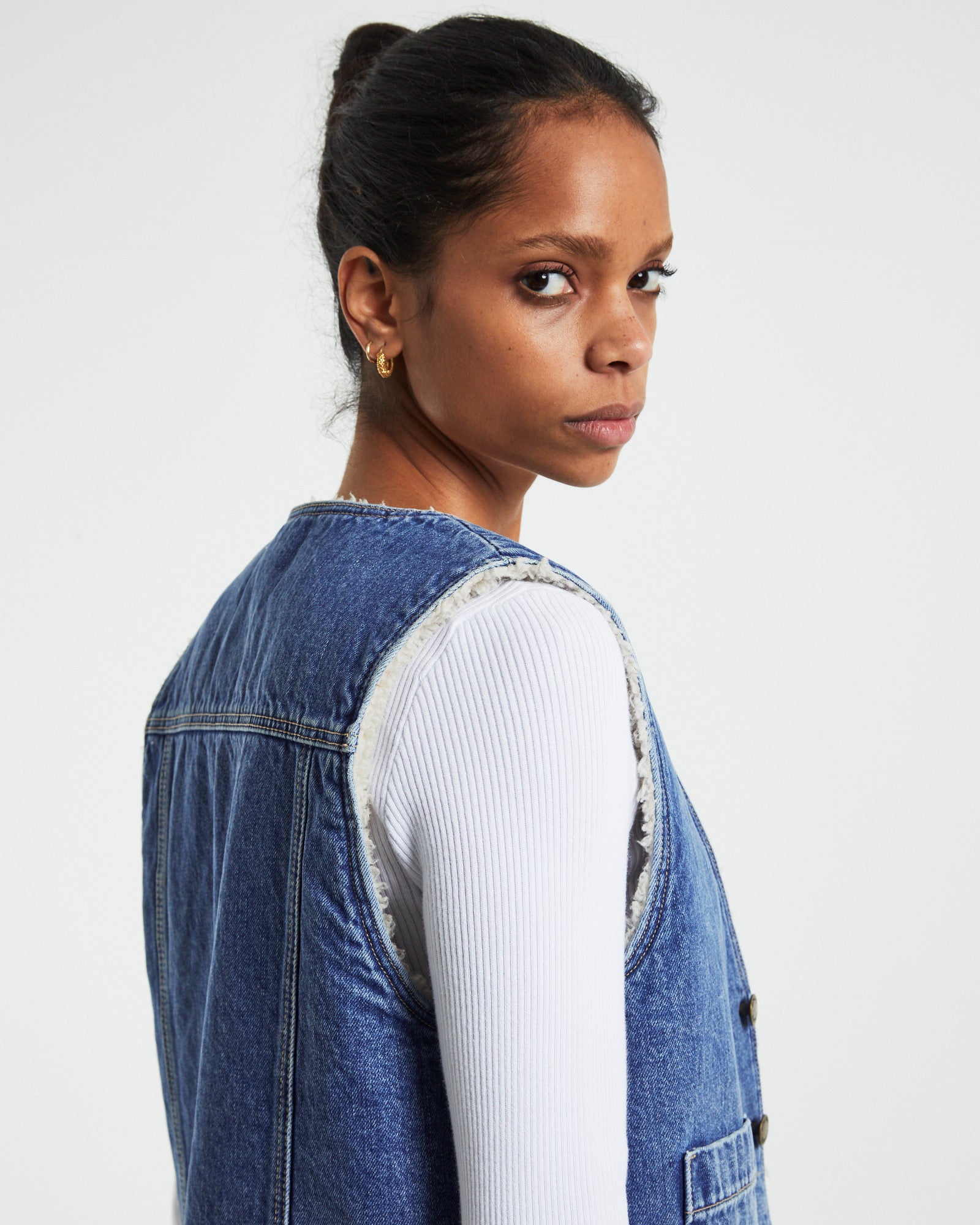 Premium Stevie Blue Sherpa Denim Vest
