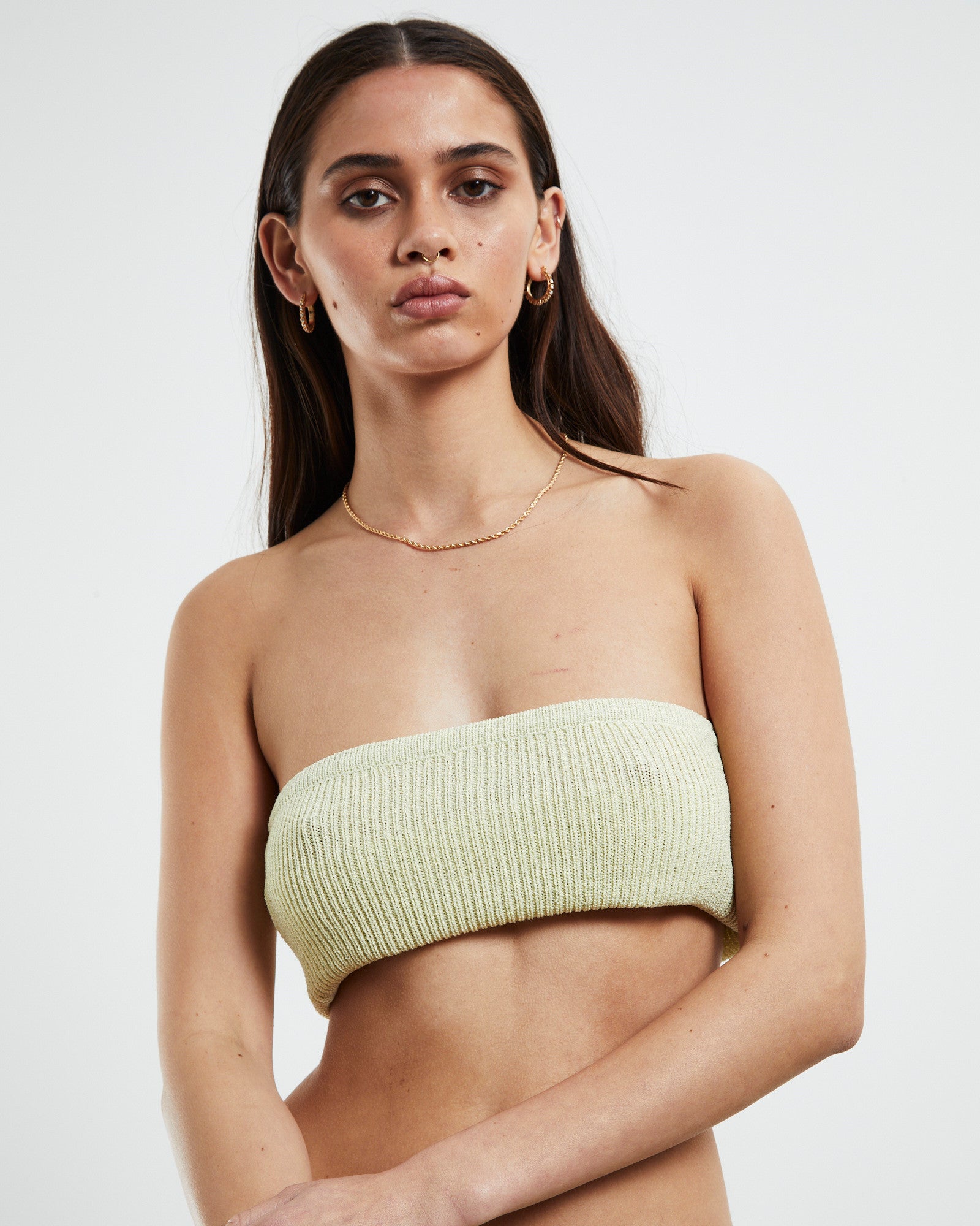 Premium Davia Knit Crop Top in Stunning Pear Green