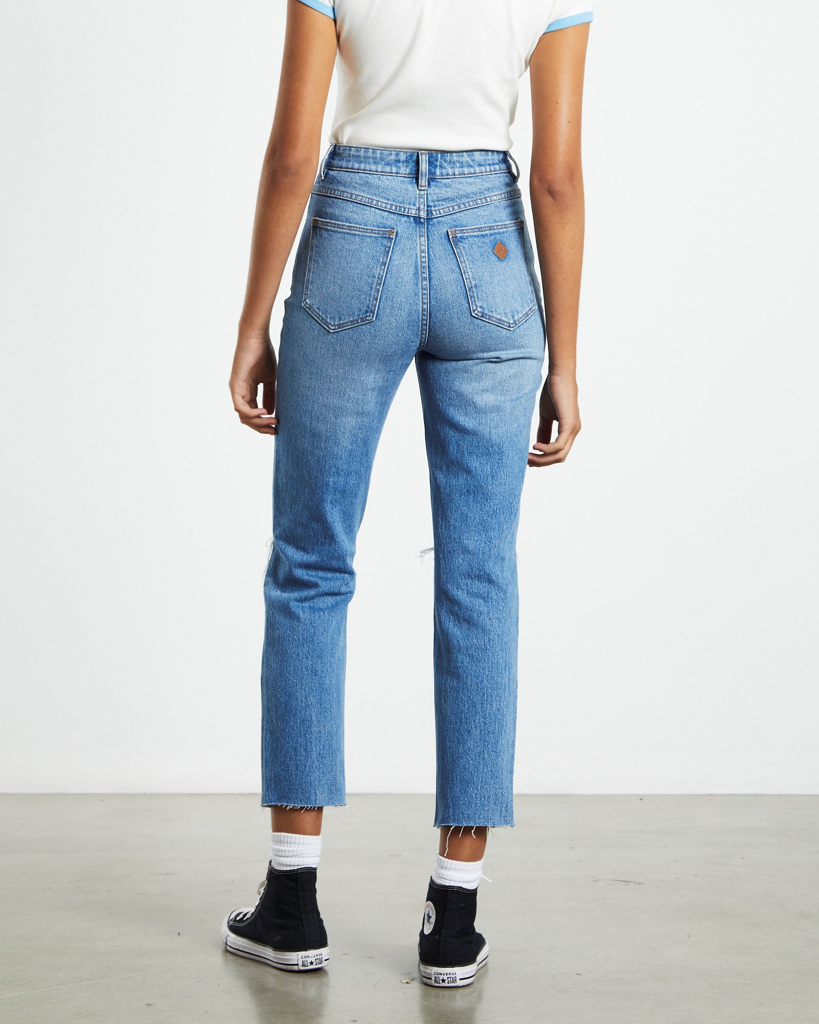 Premium A 94 High Rise Slim Leg Ripped Jeans in Mila Organic Blue