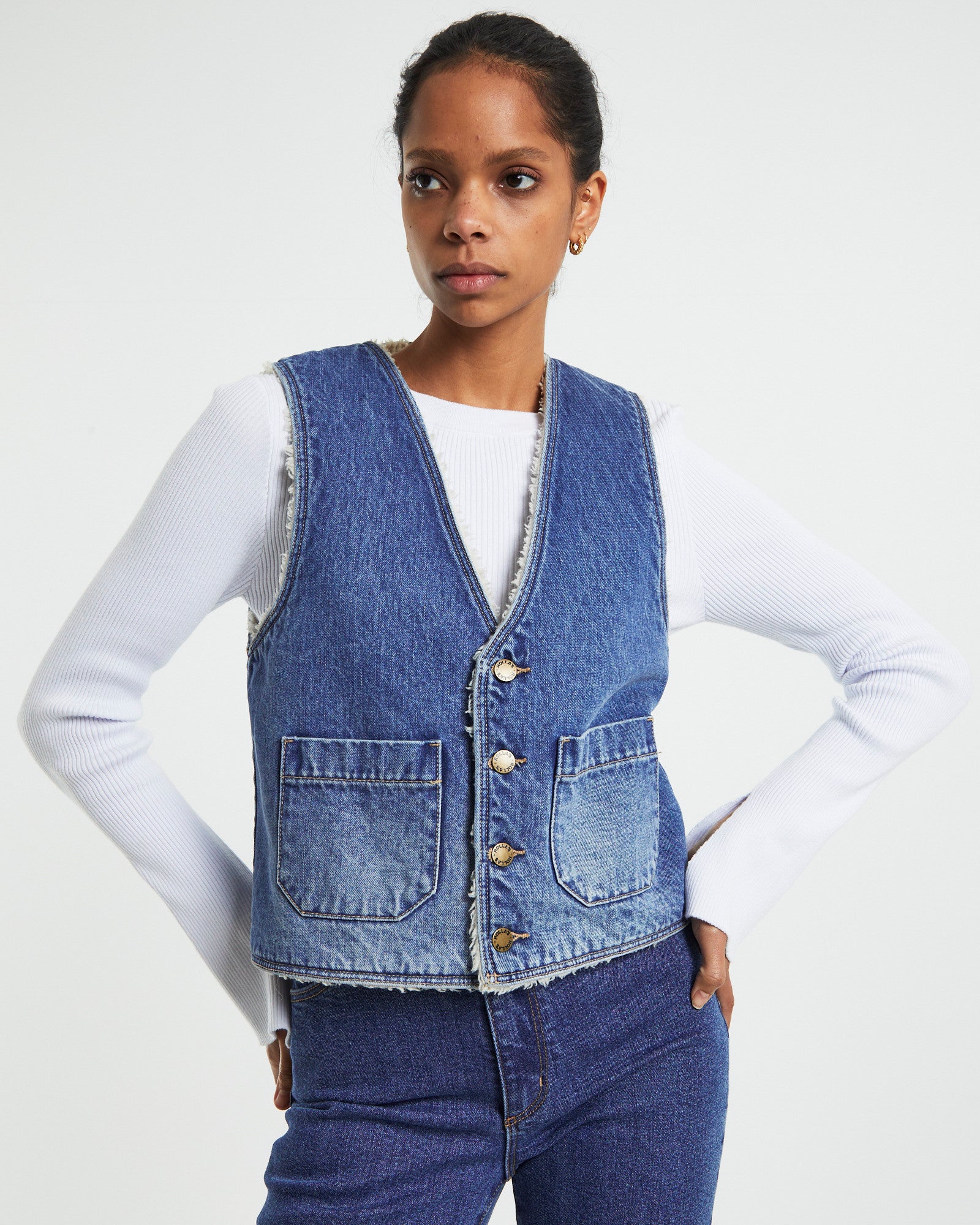 Premium Stevie Blue Sherpa Denim Vest