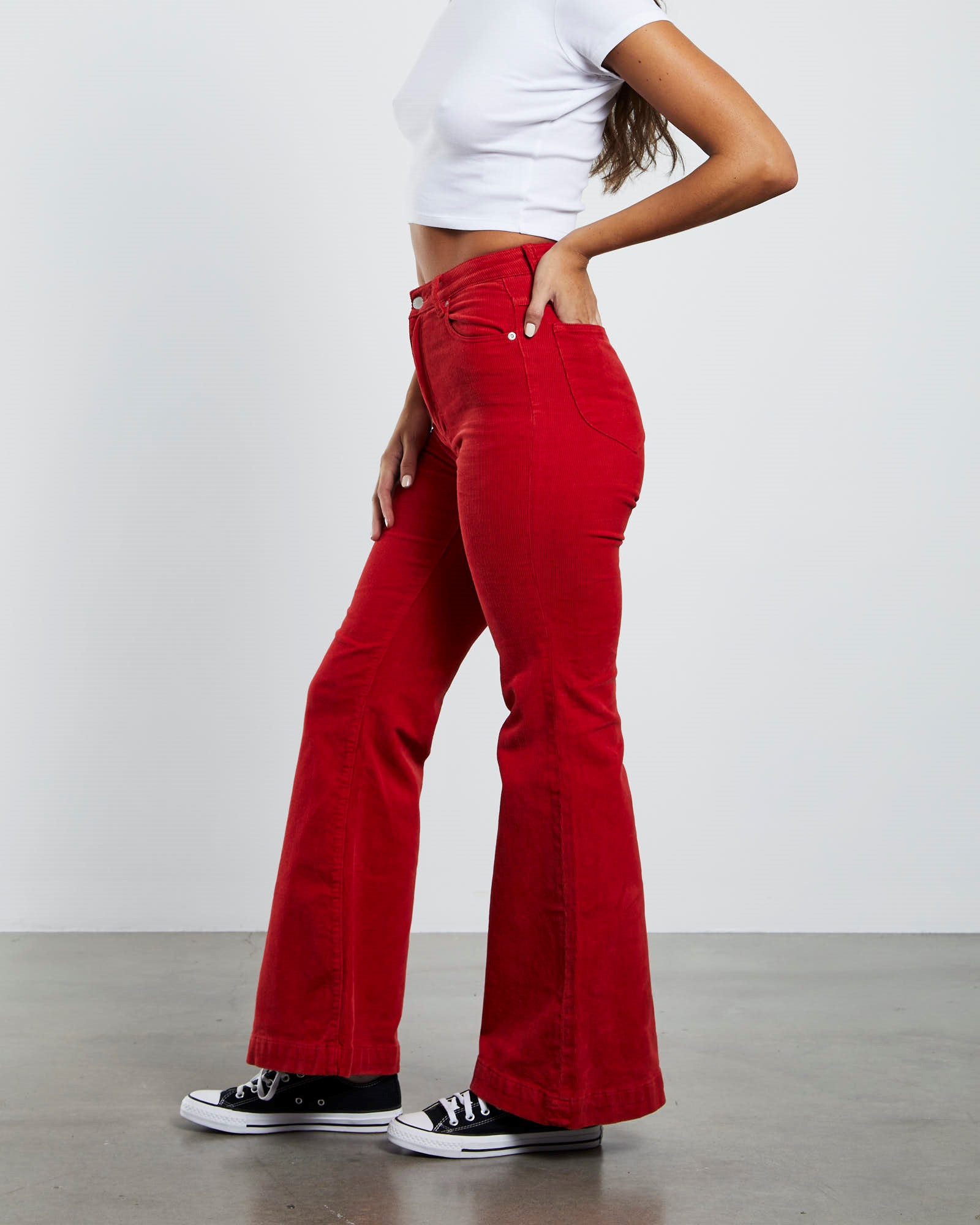Premium Eastcoast Flare Cord Jeans in Pomegranate Red