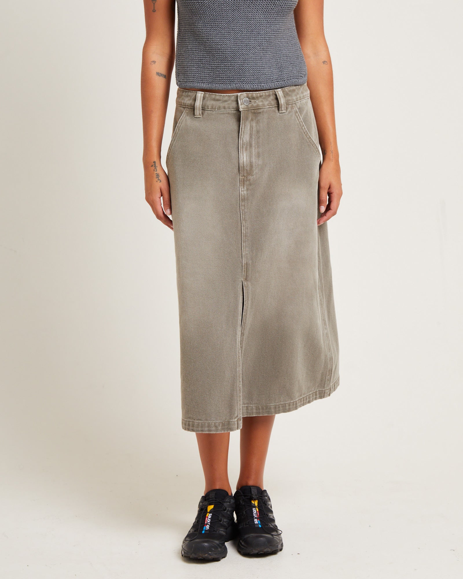 Premium Heavenly People Midi Skirt in Bark