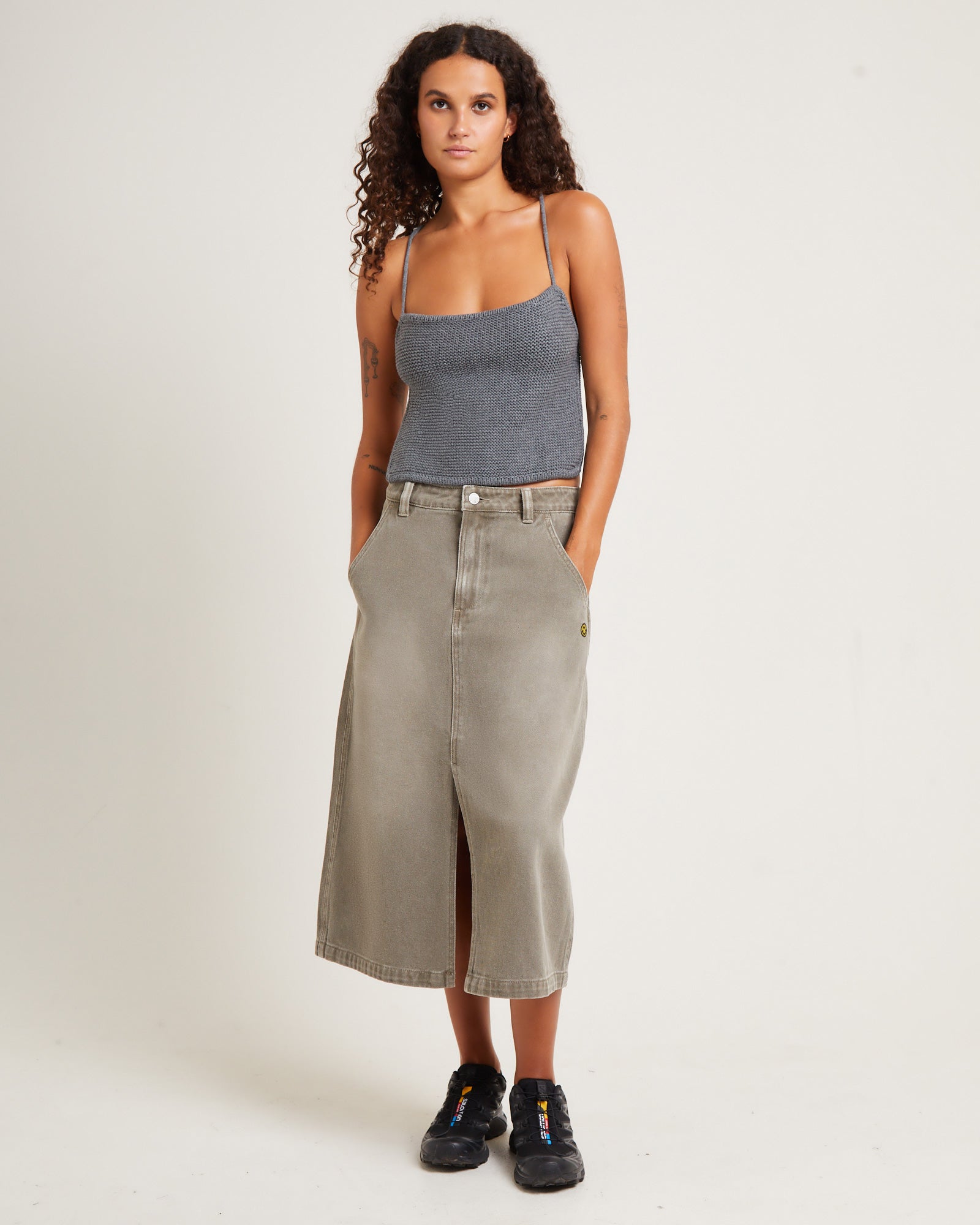 Premium Heavenly People Midi Skirt in Bark